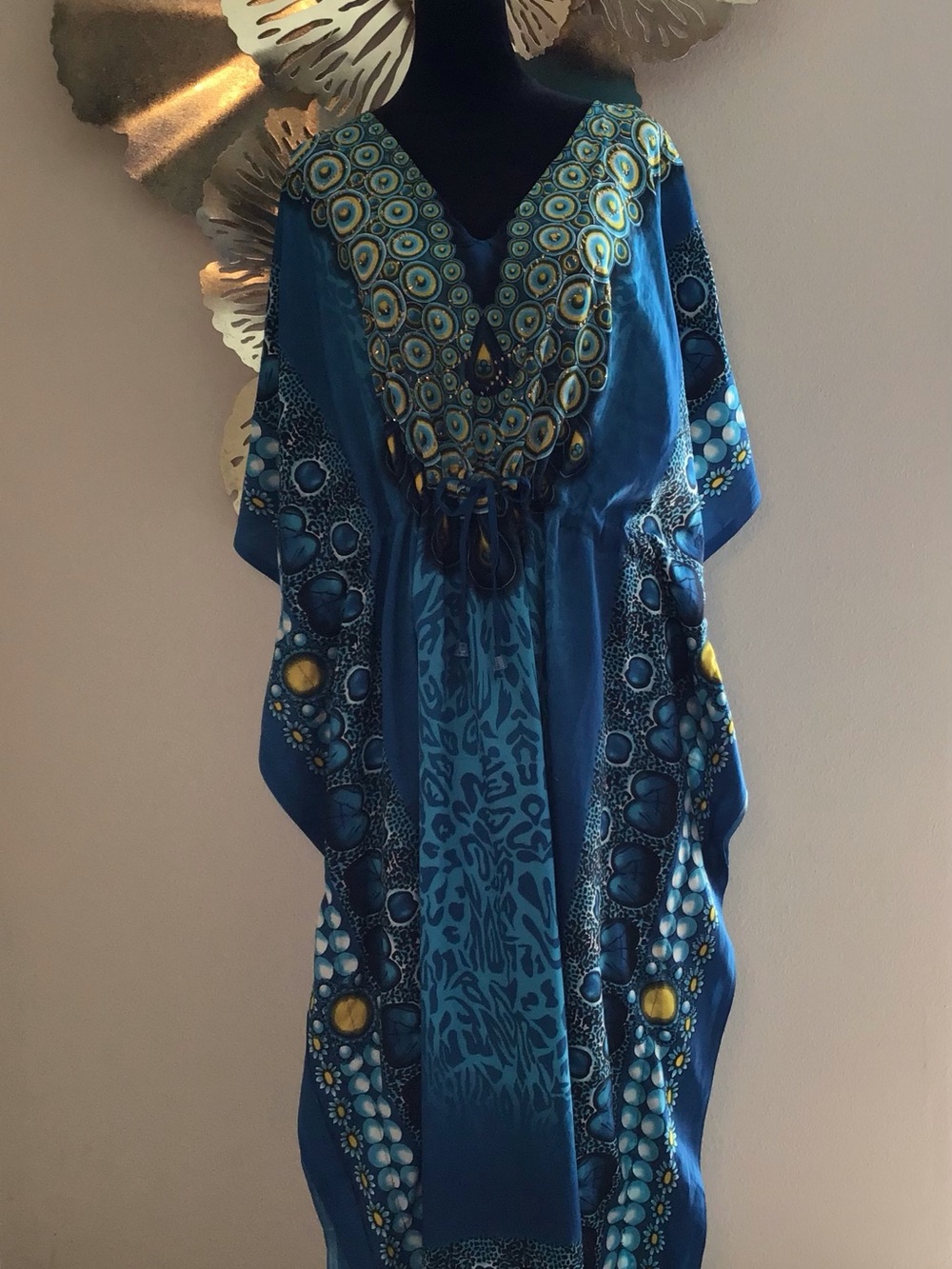 SEVEN ISLANDS Patterned Women’s V-Neck Kaftan Dress with Glitter, One Size